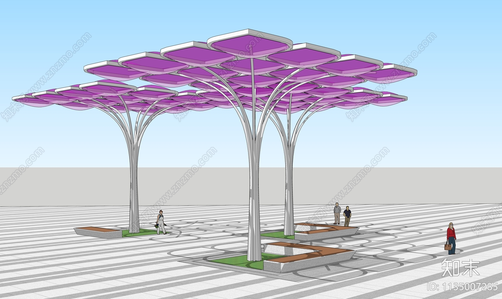 现代景观廊架SU模型下载【ID:1135007285】