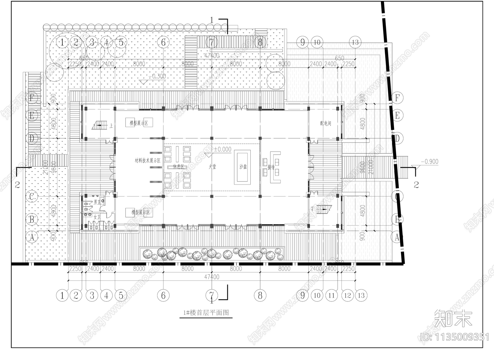 现代小型售楼处建筑cad施工图下载【ID:1135009351】