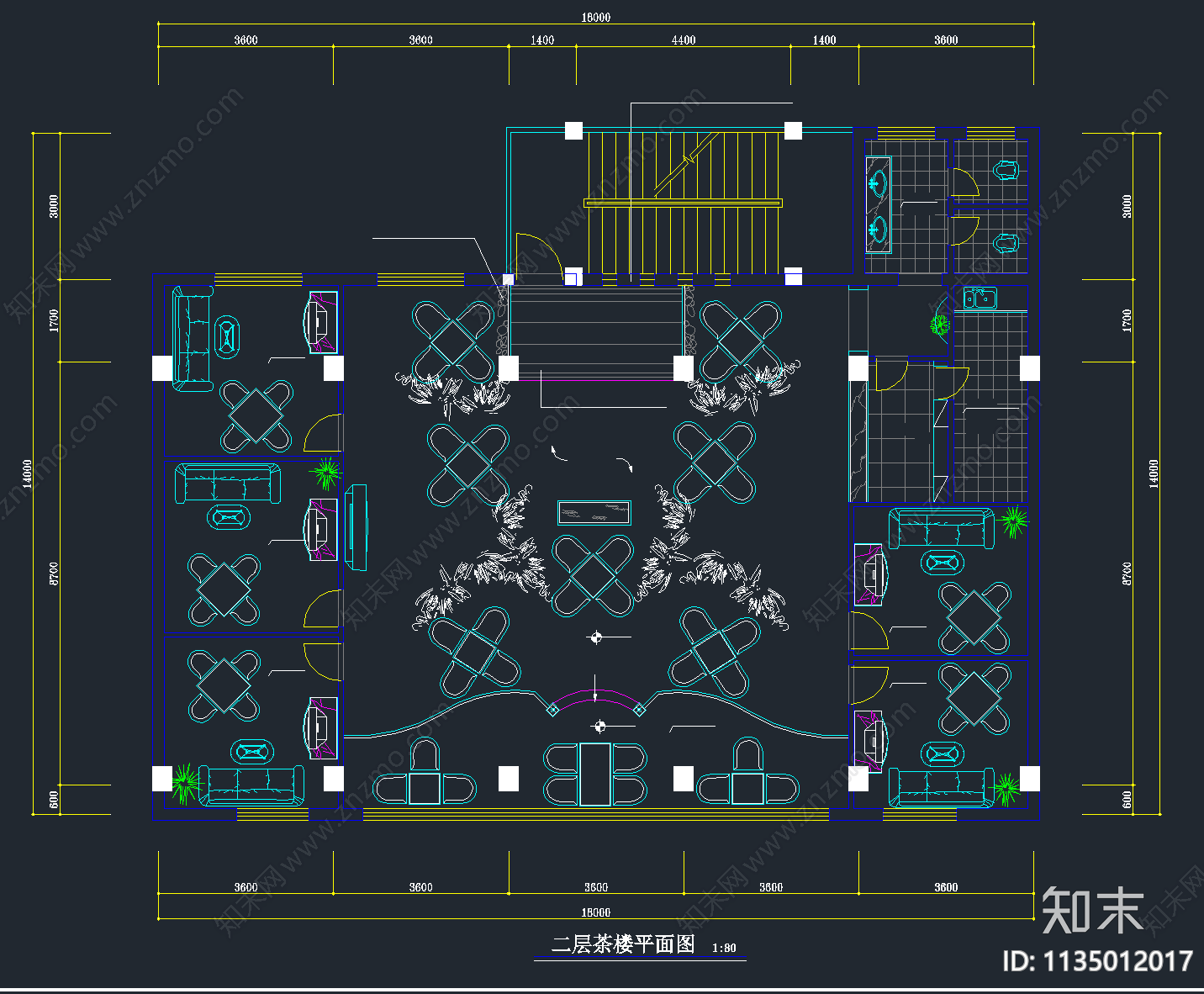 35套茶楼茶馆室内平面布置图施工图下载【ID:1135012017】