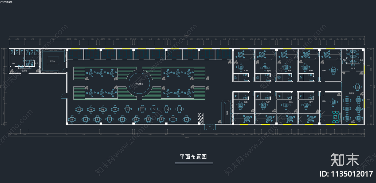 35套茶楼茶馆室内平面布置图施工图下载【ID:1135012017】