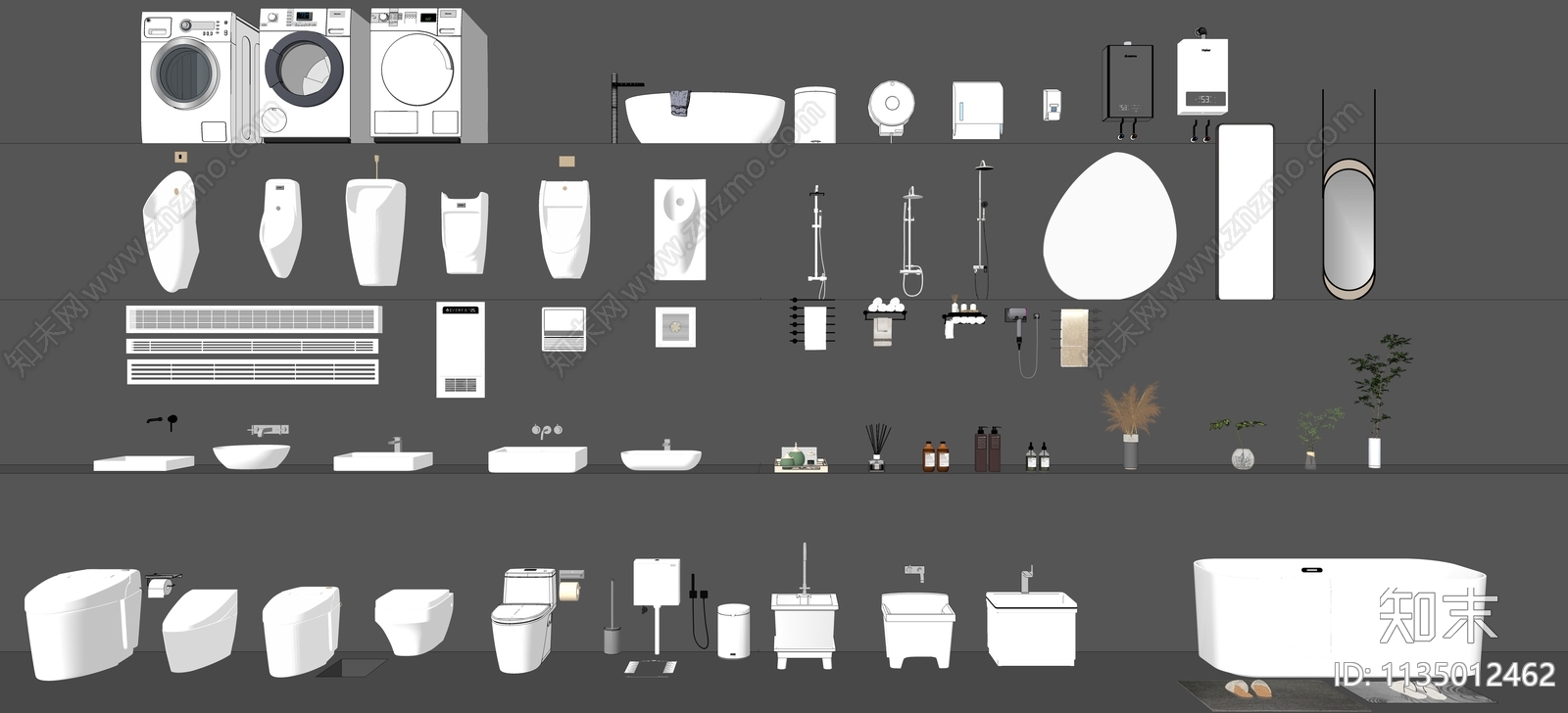 卫生间洁具马桶浴缸小便斗洗衣机花洒浴霸热水器SU模型下载【ID:1135012462】
