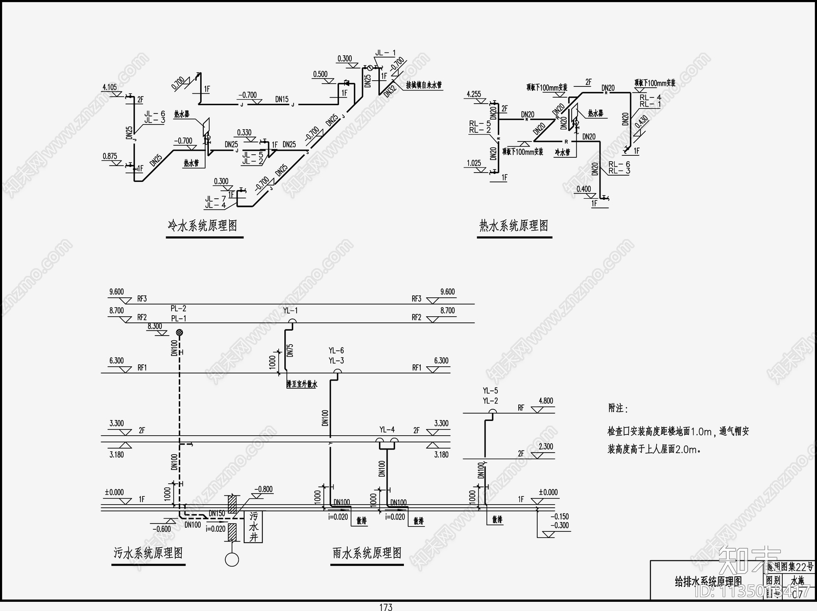 自建房建筑给排水cad施工图下载【ID:1135013417】