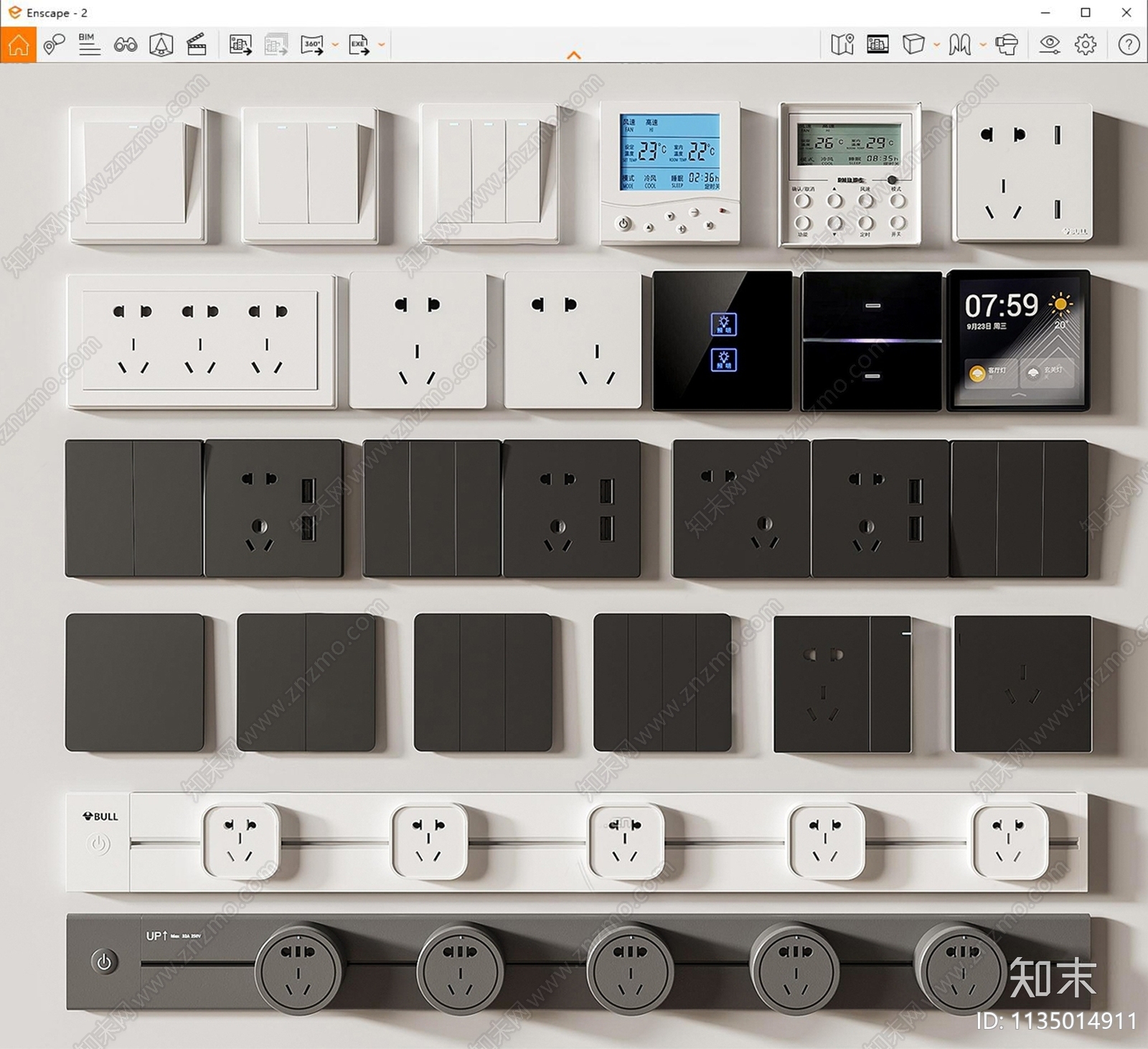现代简约开关插座组合SU模型下载【ID:1135014911】