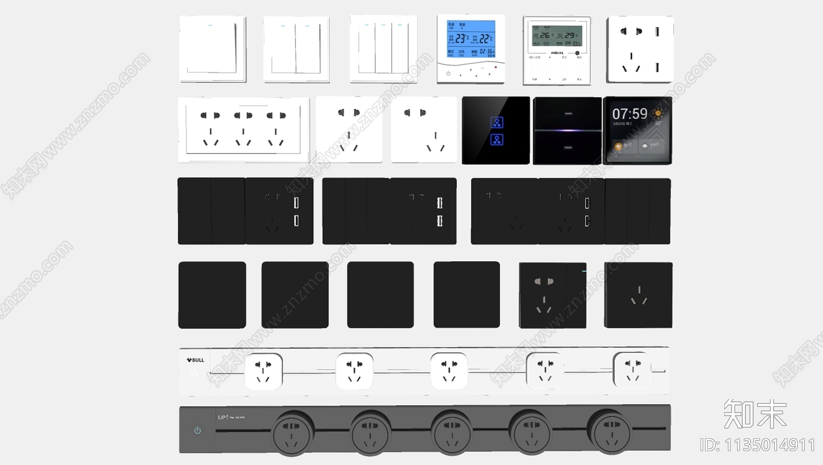 现代简约开关插座组合SU模型下载【ID:1135014911】