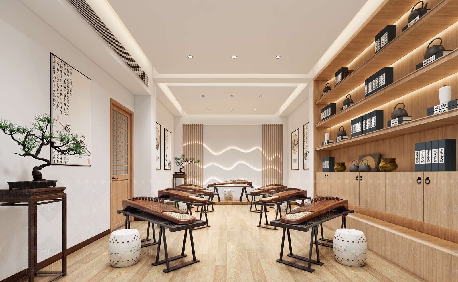 新中式古筝教室SU模型下载【ID:1135022030】
