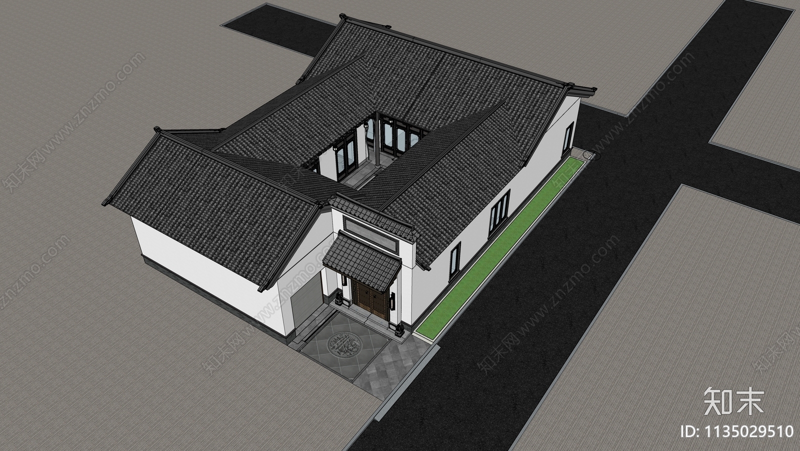 中式四合院建筑SU模型下载【ID:1135029510】