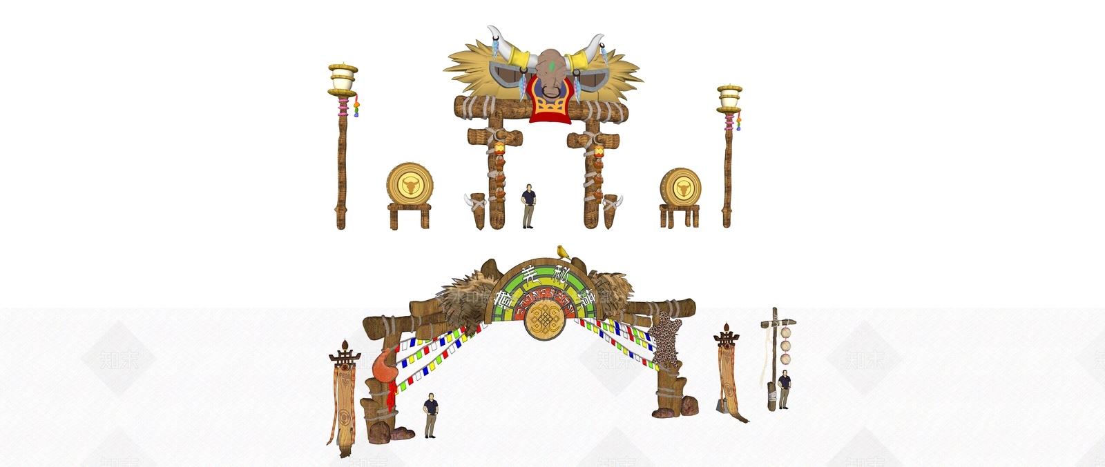 藏族风格乐园入口大门SU模型下载【ID:1135034598】