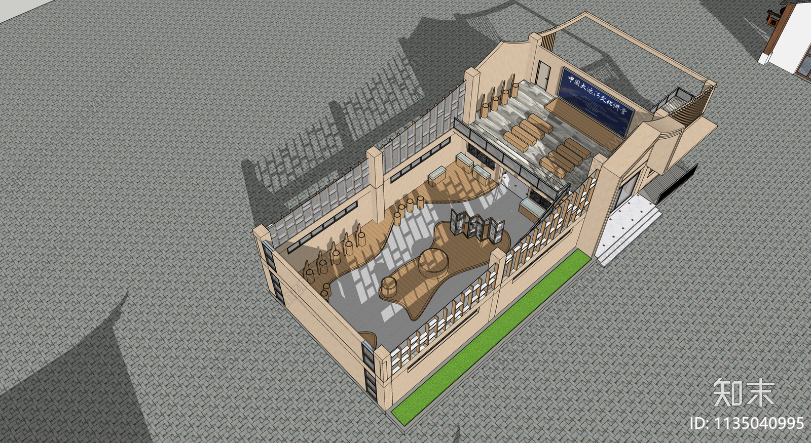 新中式小型运河文化展览馆SU模型下载【ID:1135040995】