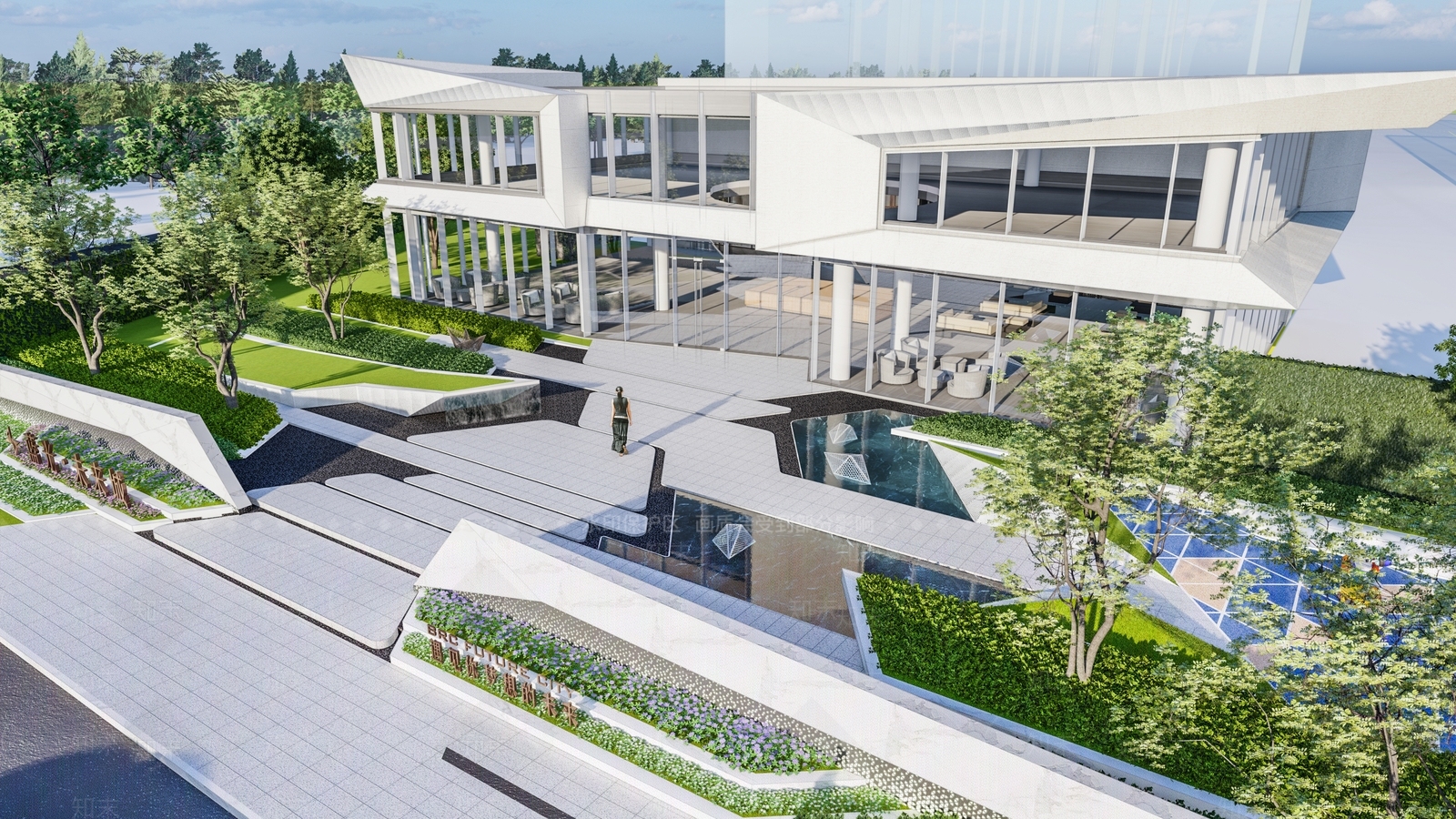 现代售楼处建筑SU模型下载【ID:1135048063】