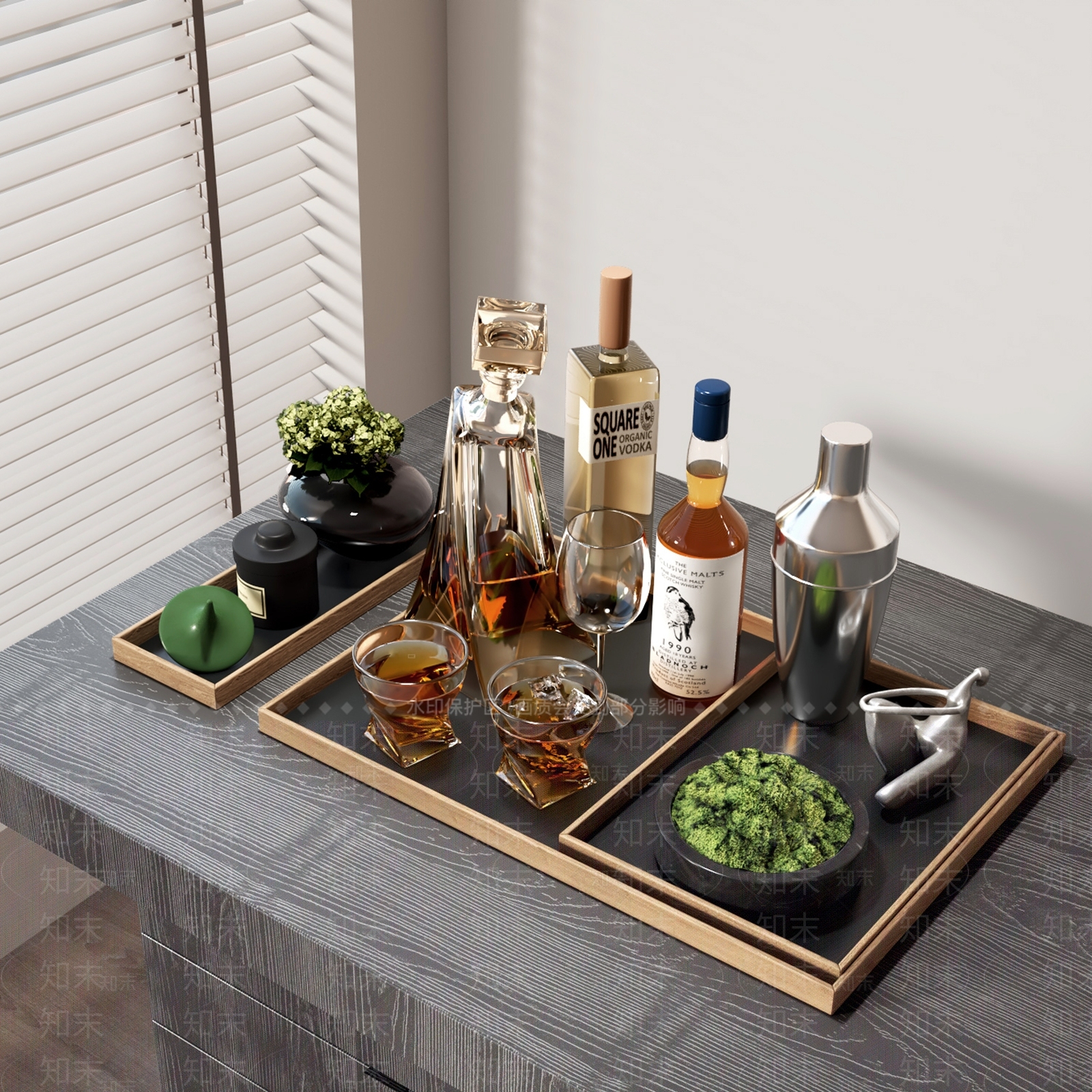 酒瓶酒杯组合3D模型下载【ID:1135052826】