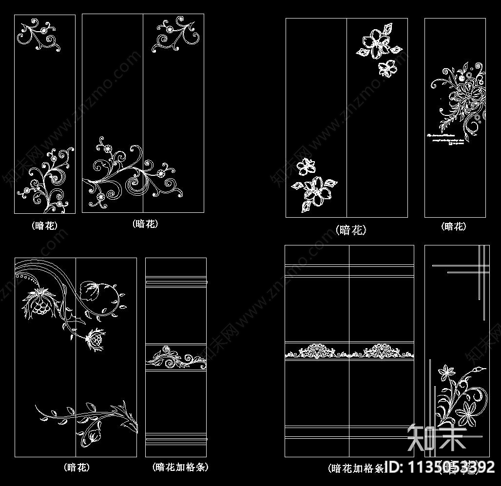 移门镜花暗花cad施工图下载【ID:1135053392】