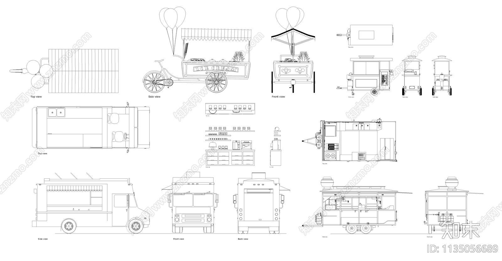 多款时尚网红餐车cad施工图下载【ID:1135056689】