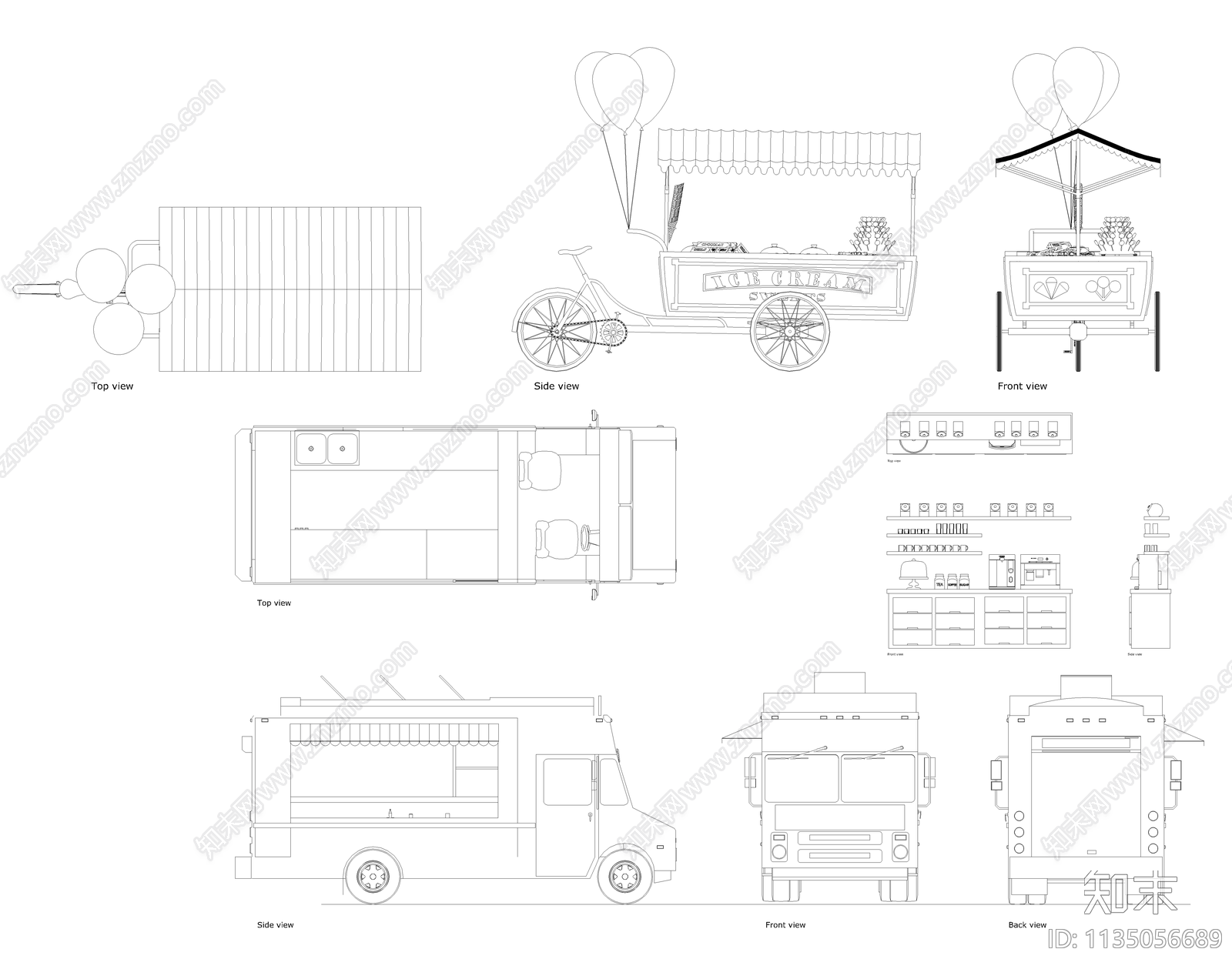 多款时尚网红餐车cad施工图下载【ID:1135056689】
