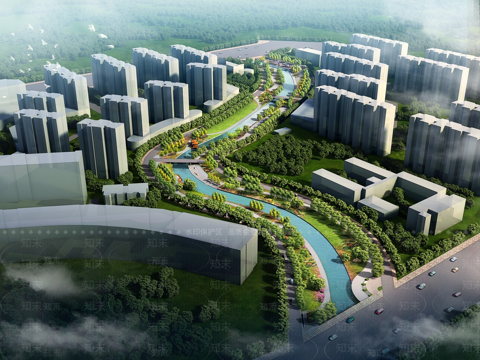 现代城市生态河道3D模型下载【ID:1135059067】