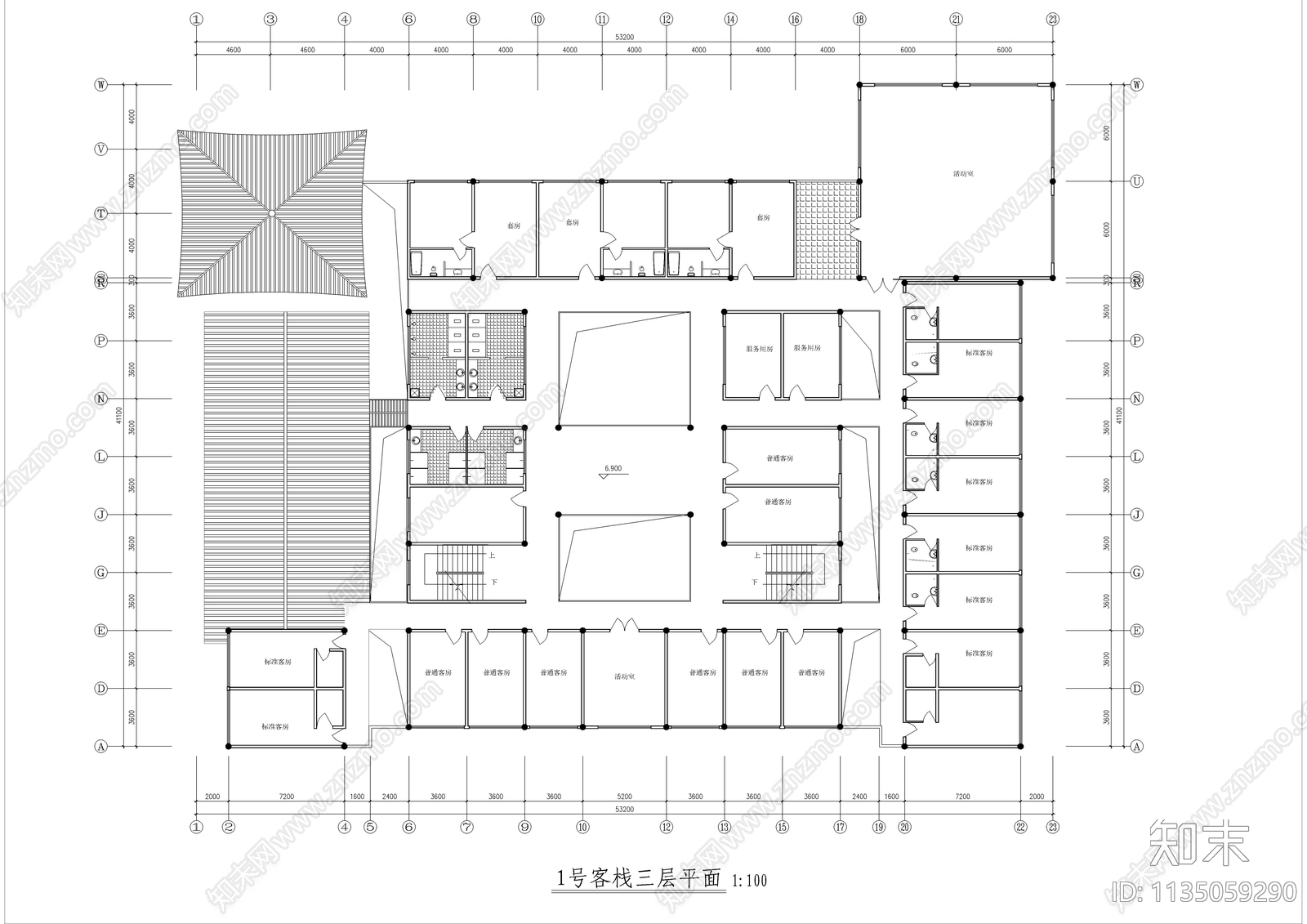 民居式客栈建筑cad施工图下载【ID:1135059290】