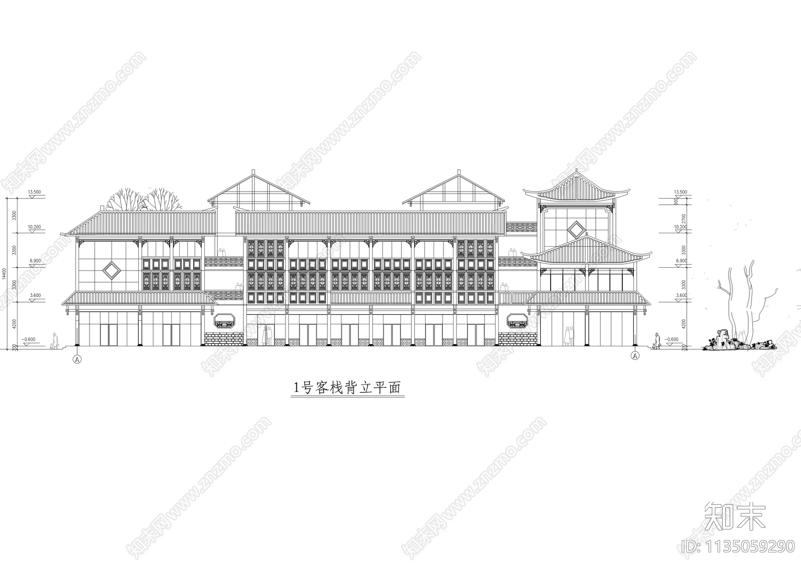 民居式客栈建筑cad施工图下载【ID:1135059290】