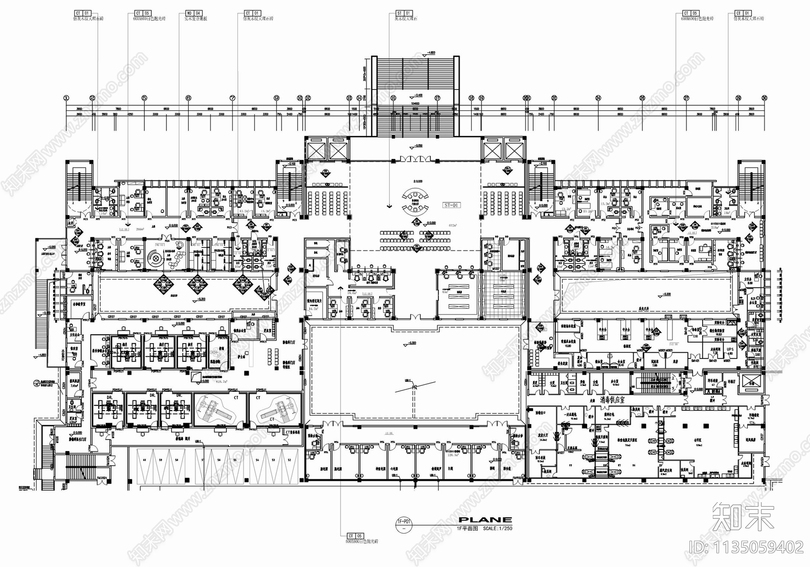 七层中医院室内cad施工图下载【ID:1135059402】