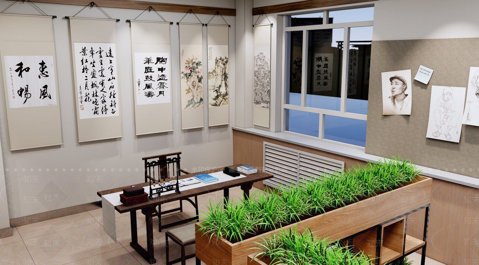 现代艺术展厅SU模型下载【ID:1222253612】