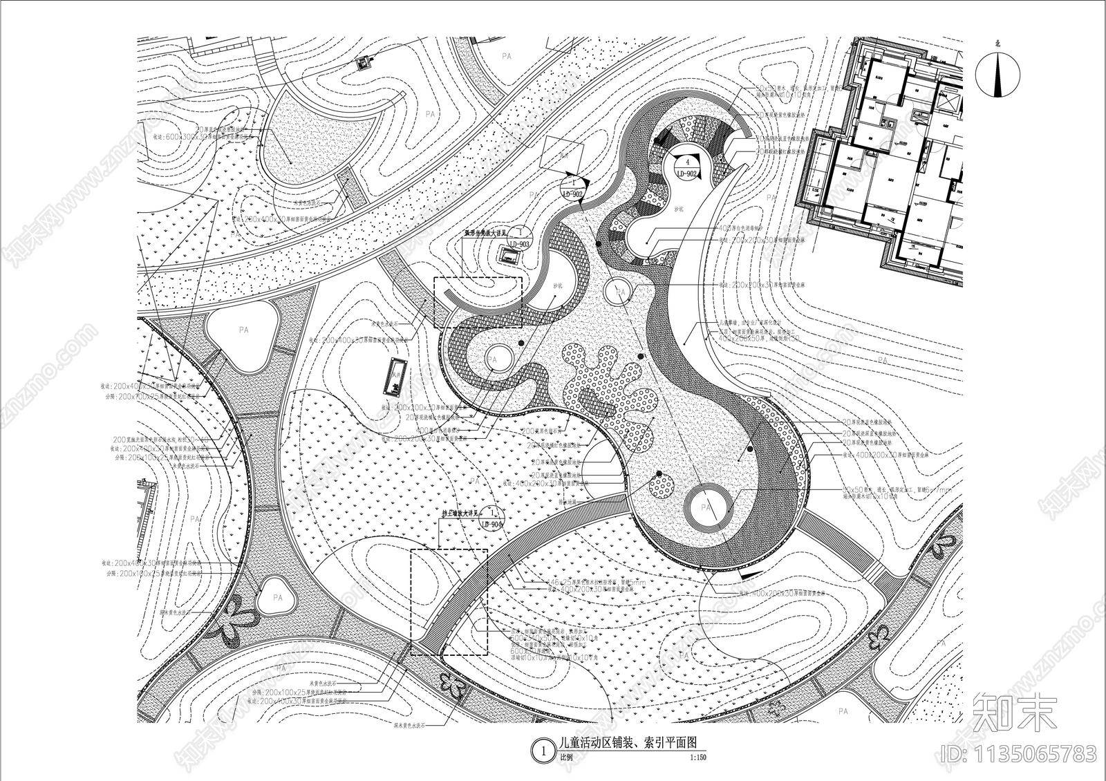 儿童活动场地详图cad施工图下载【ID:1135065783】