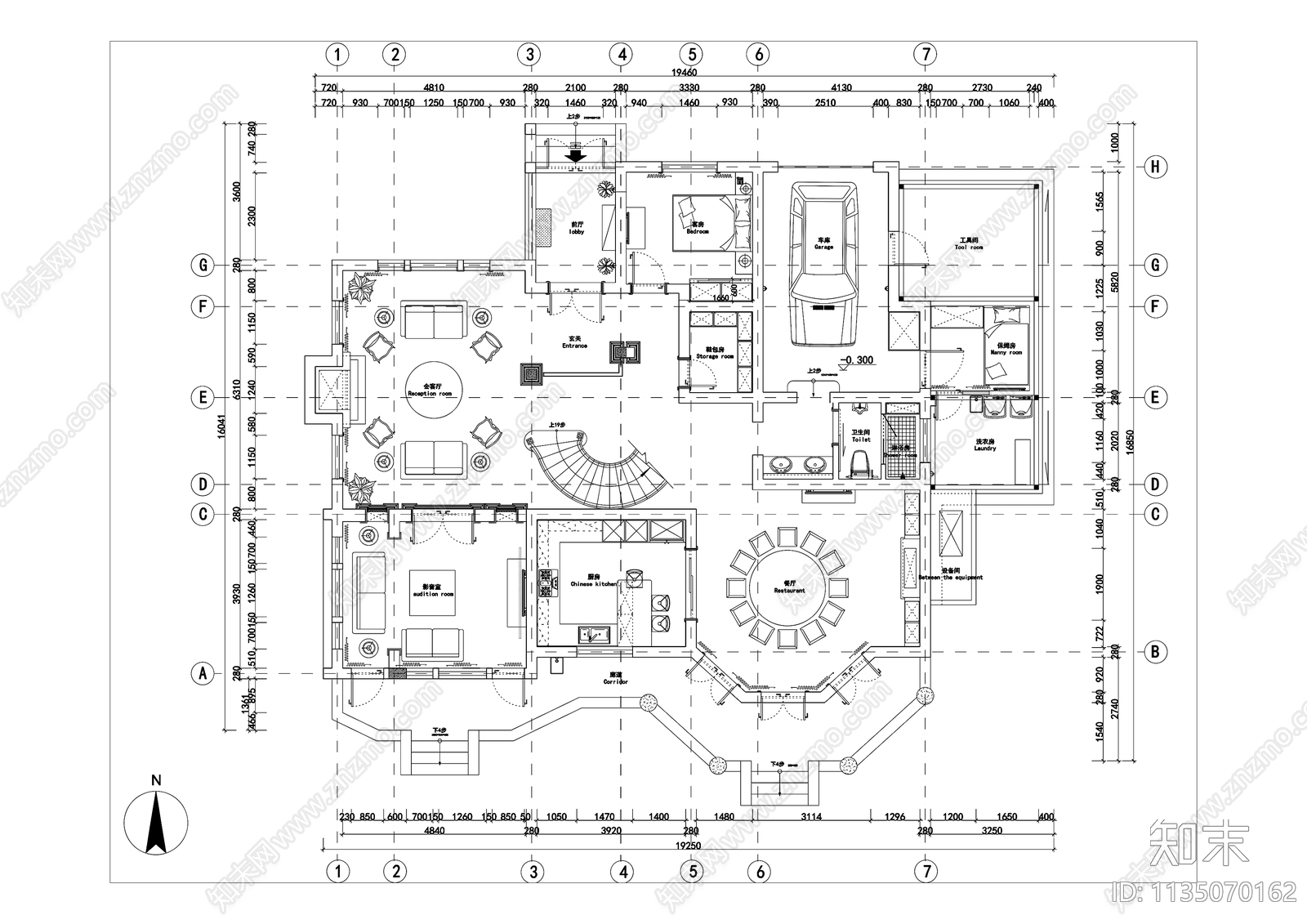 美式别墅效果图cad施工图下载【ID:1135070162】