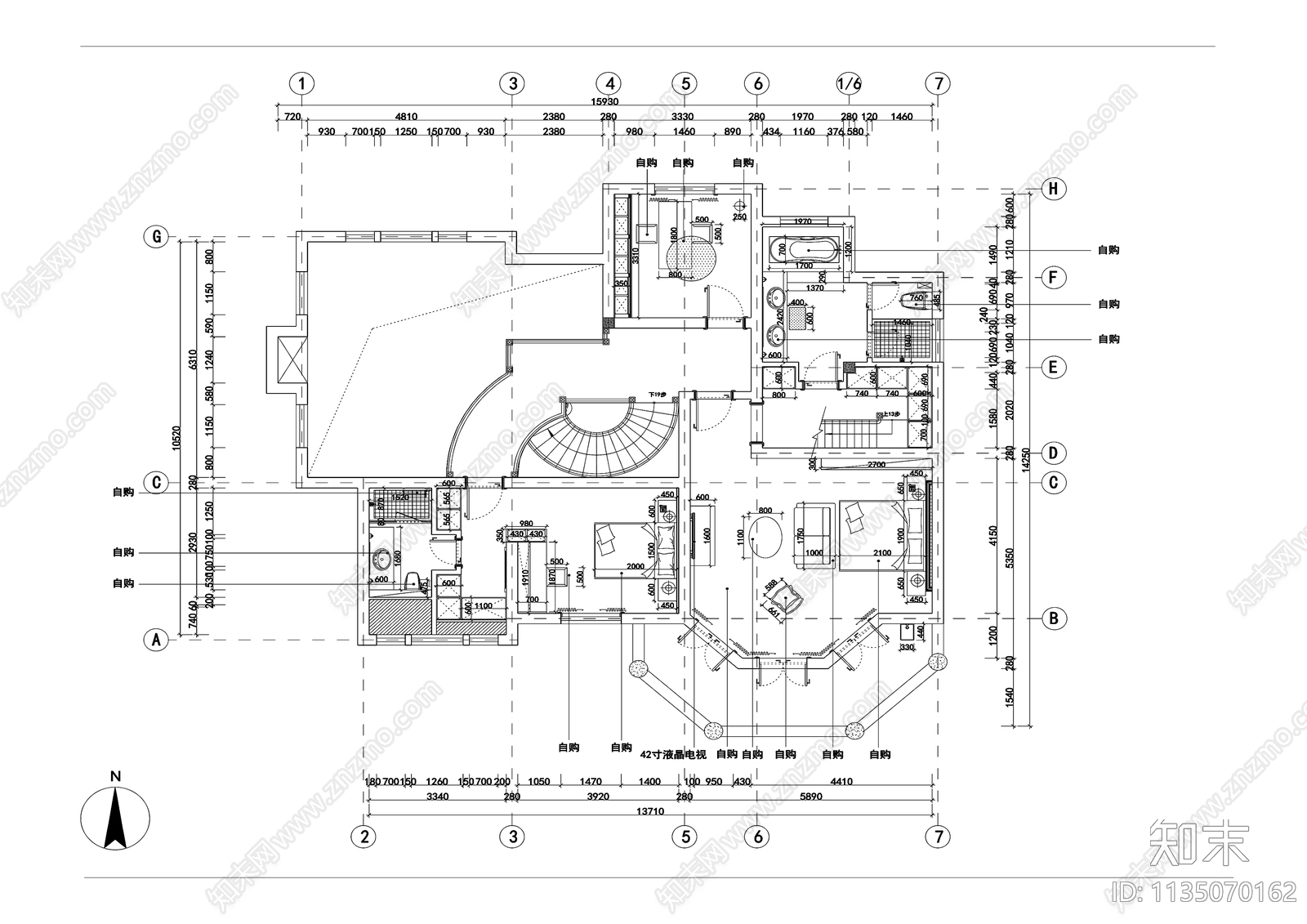 美式别墅效果图cad施工图下载【ID:1135070162】