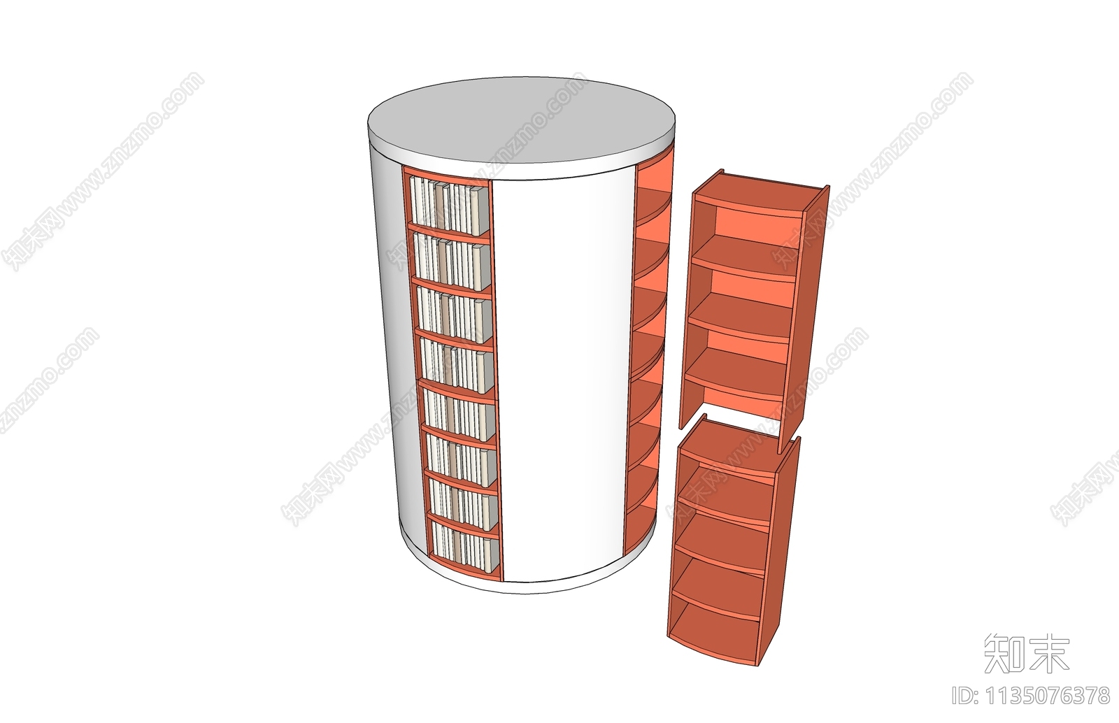 现代圆柱型实木书架SU模型下载【ID:1135076378】