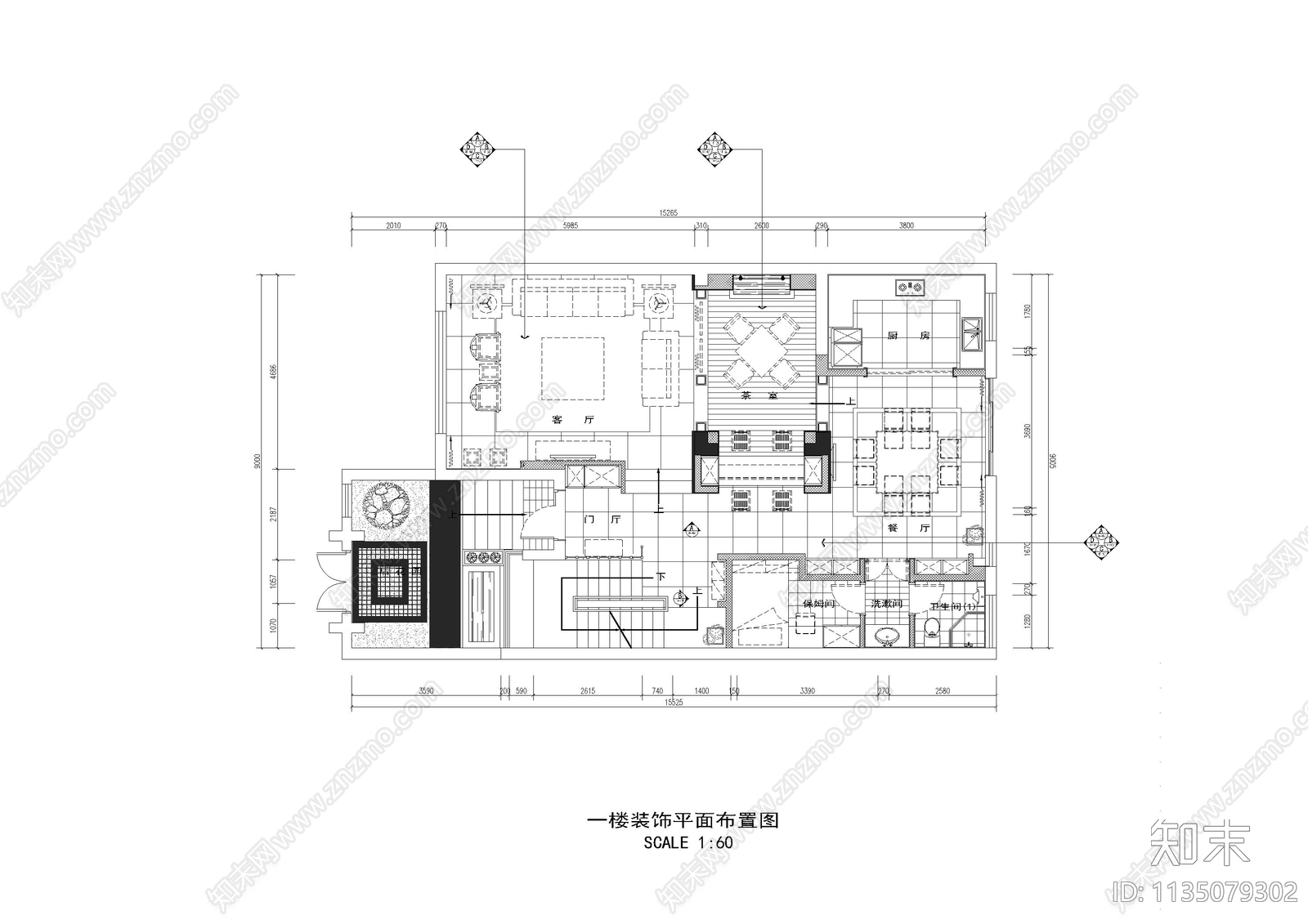 中式别墅cad施工图下载【ID:1135079302】