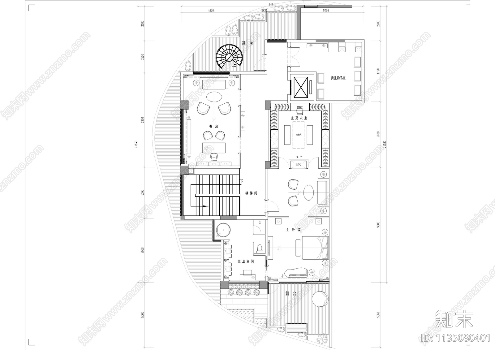 紫云阁别墅cad施工图下载【ID:1135080401】