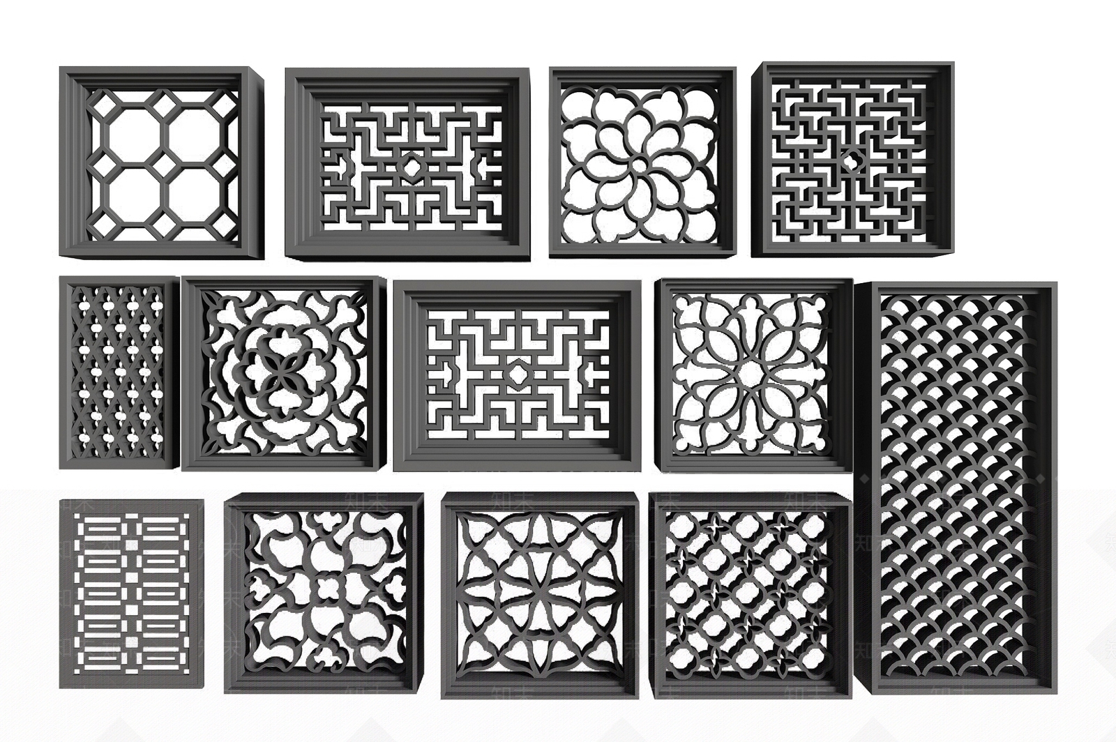 新中式镂空窗3D模型下载【ID:1135366233】