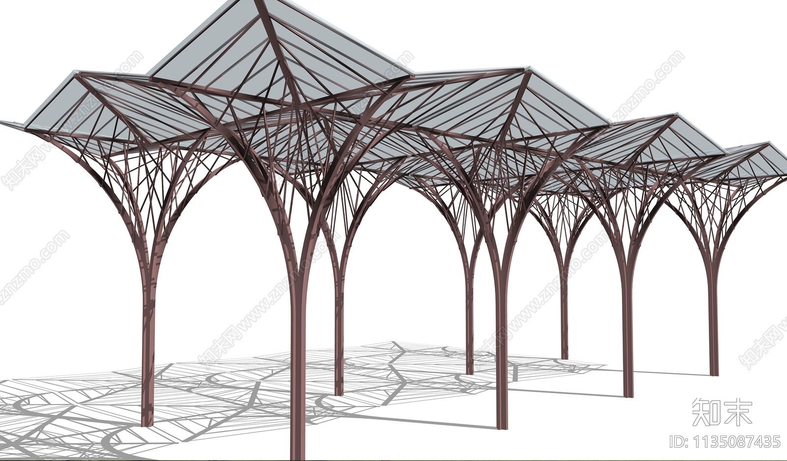 现代景观构筑物廊架SU模型下载【ID:1135087435】