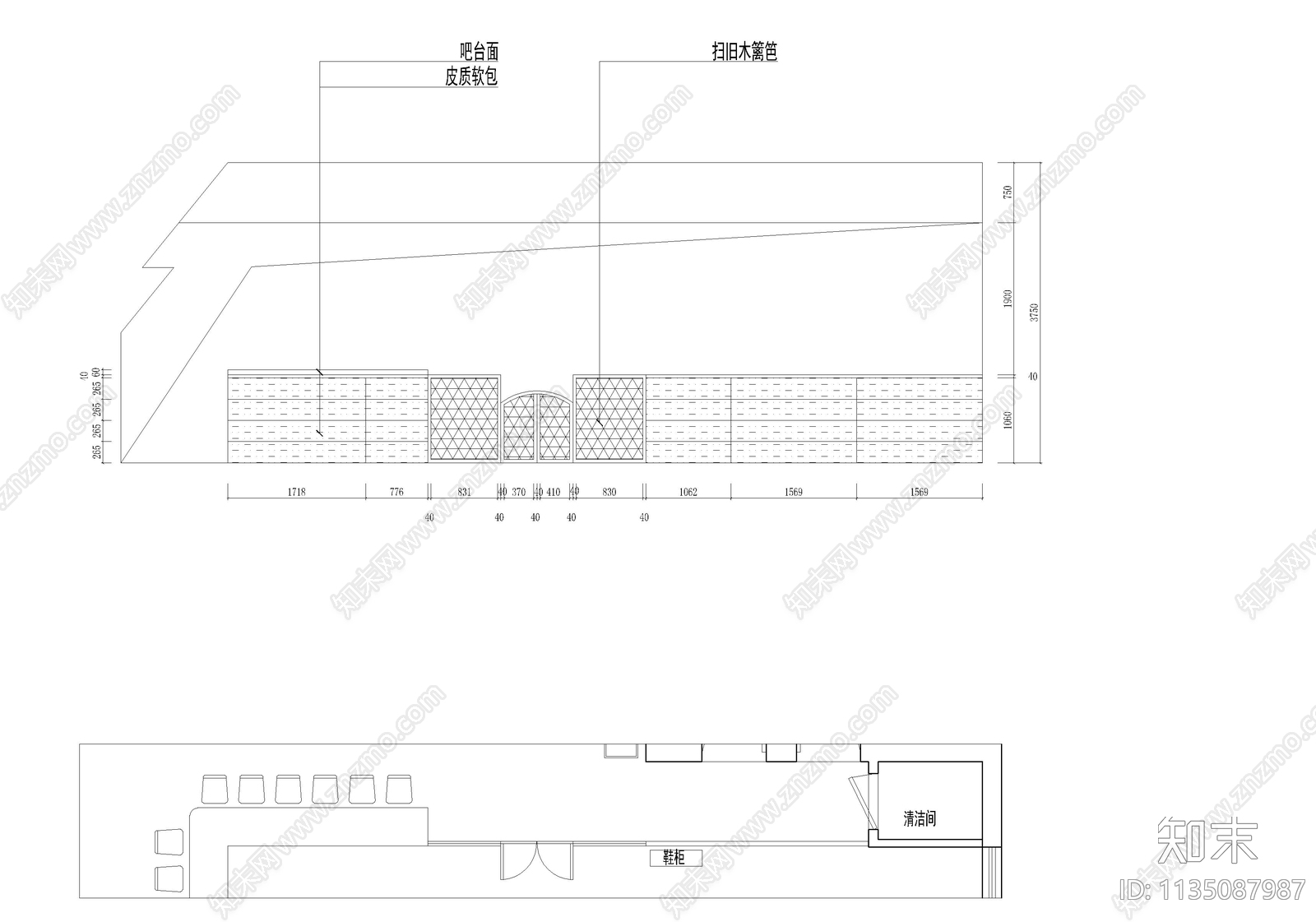 小清新快餐厅装修cad施工图下载【ID:1135087987】