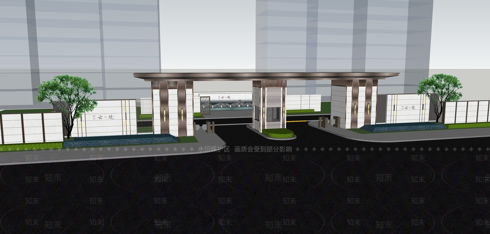 新中式小区入口大门SU模型下载【ID:1135089808】