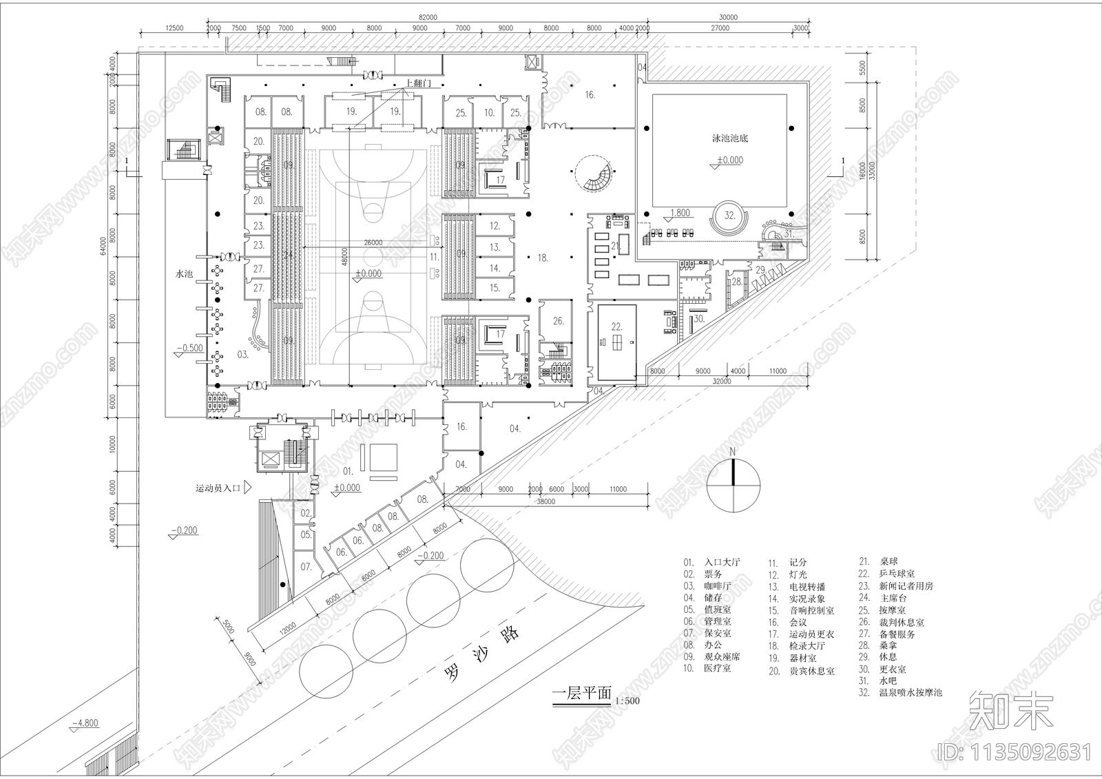 某体育馆全套建筑cad施工图下载【ID:1135092631】