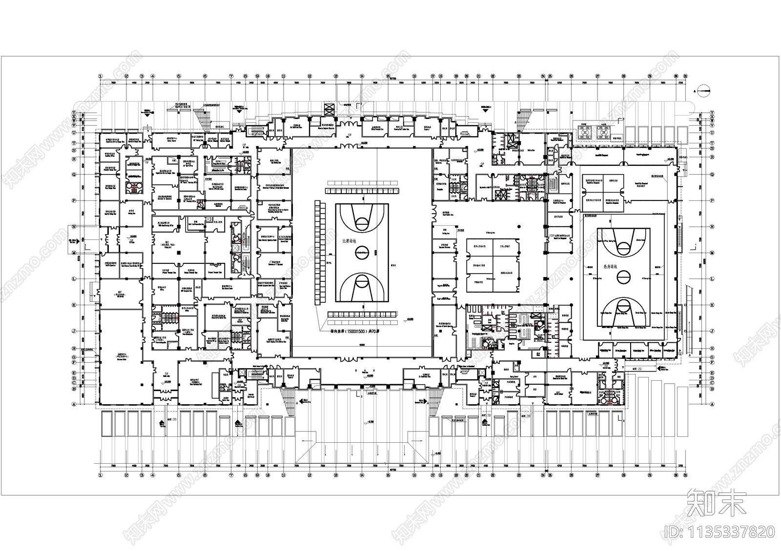 体育馆平面图cad施工图下载【ID:1135337820】