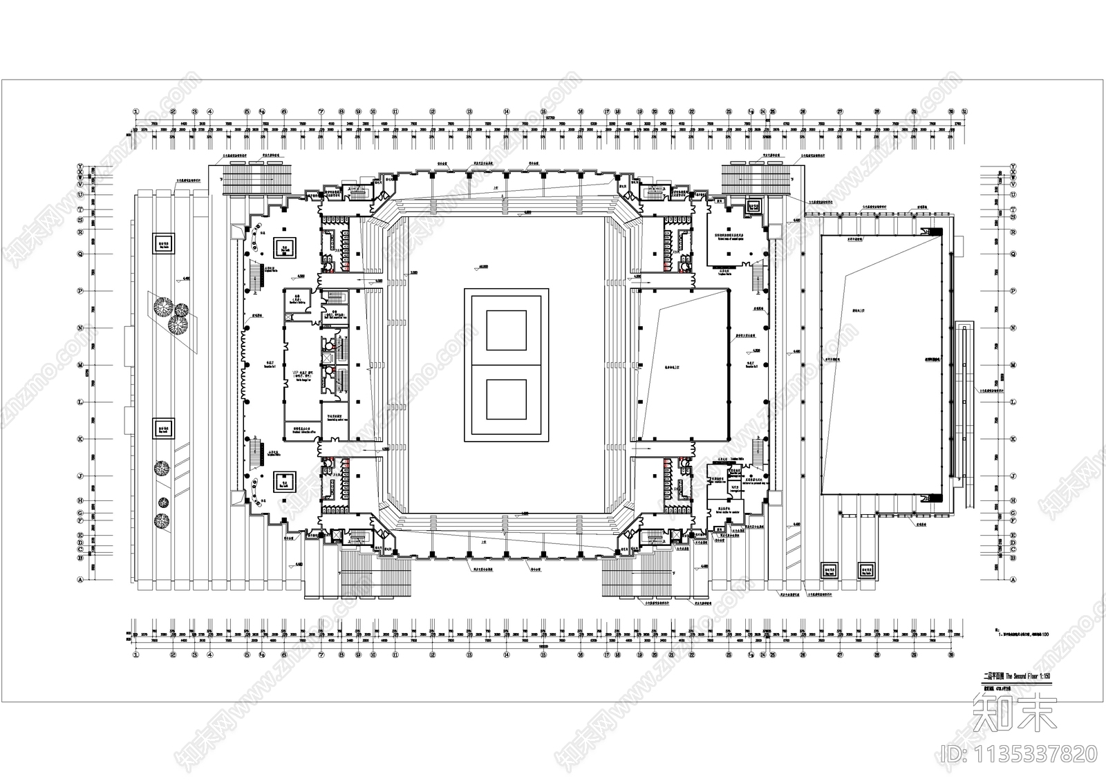 体育馆平面图cad施工图下载【ID:1135337820】