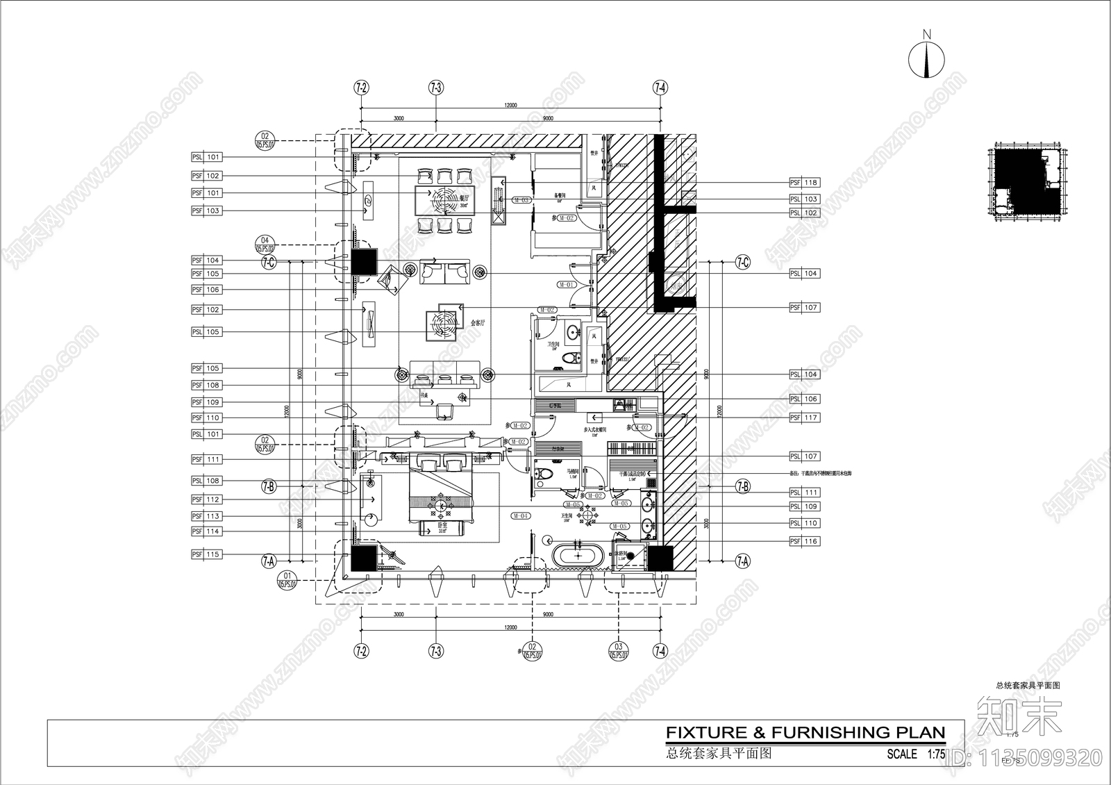 酒店总统套房全套cad施工图下载【ID:1135099320】