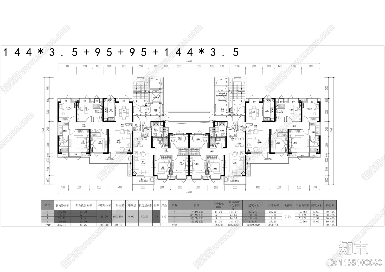 高层住宅标准化户型施工图下载【ID:1135100080】