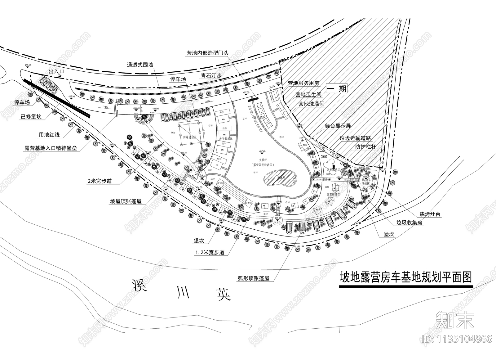 坡地露营房车基地规划平面图施工图下载【ID:1135104866】