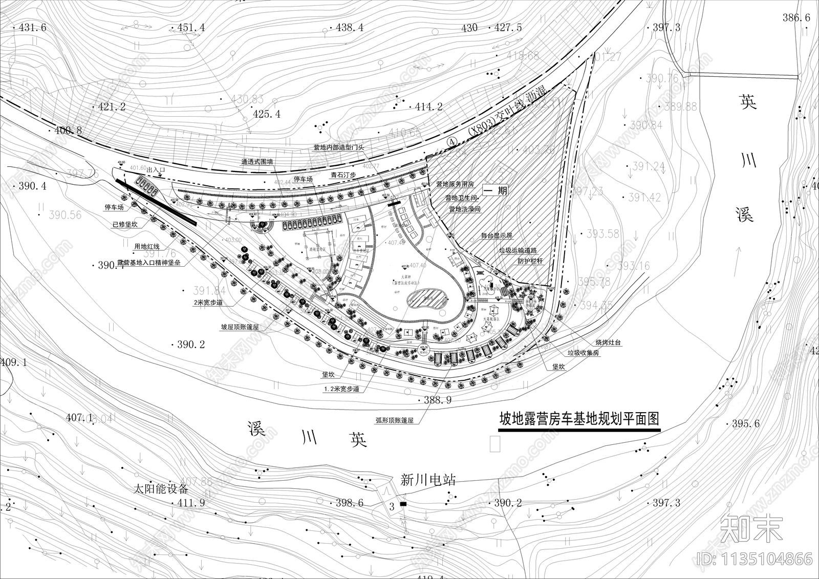 坡地露营房车基地规划平面图施工图下载【ID:1135104866】