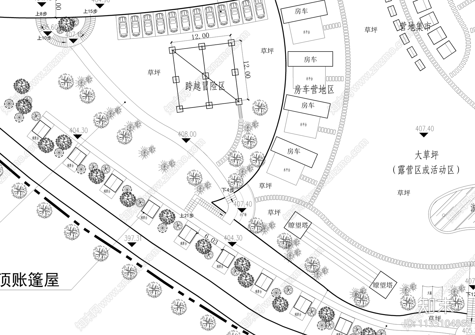 坡地露营房车基地规划平面图施工图下载【ID:1135104866】