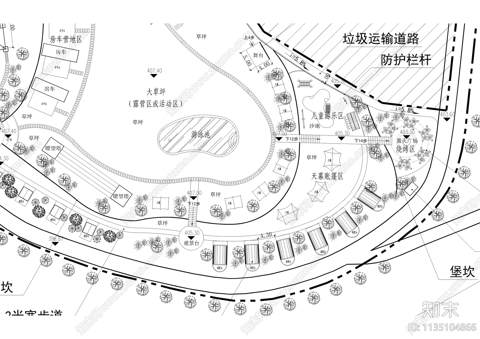 坡地露营房车基地规划平面图施工图下载【ID:1135104866】