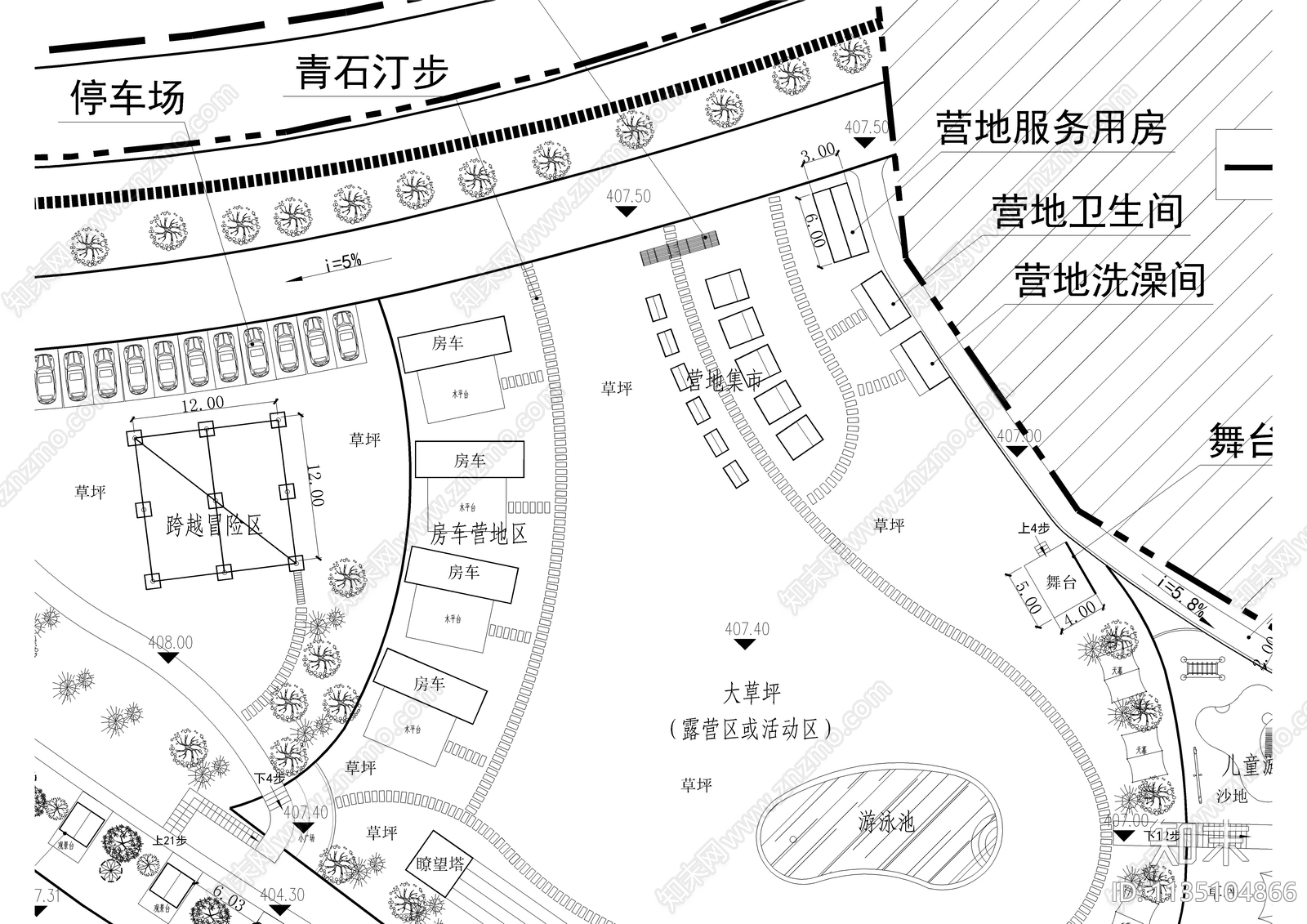 坡地露营房车基地规划平面图施工图下载【ID:1135104866】