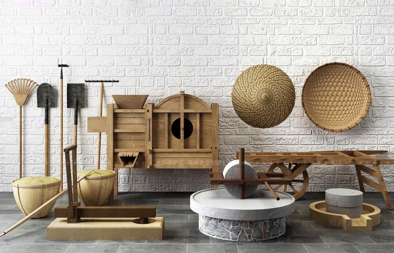 现代传统农耕农具组合SU模型下载【ID:1135105594】