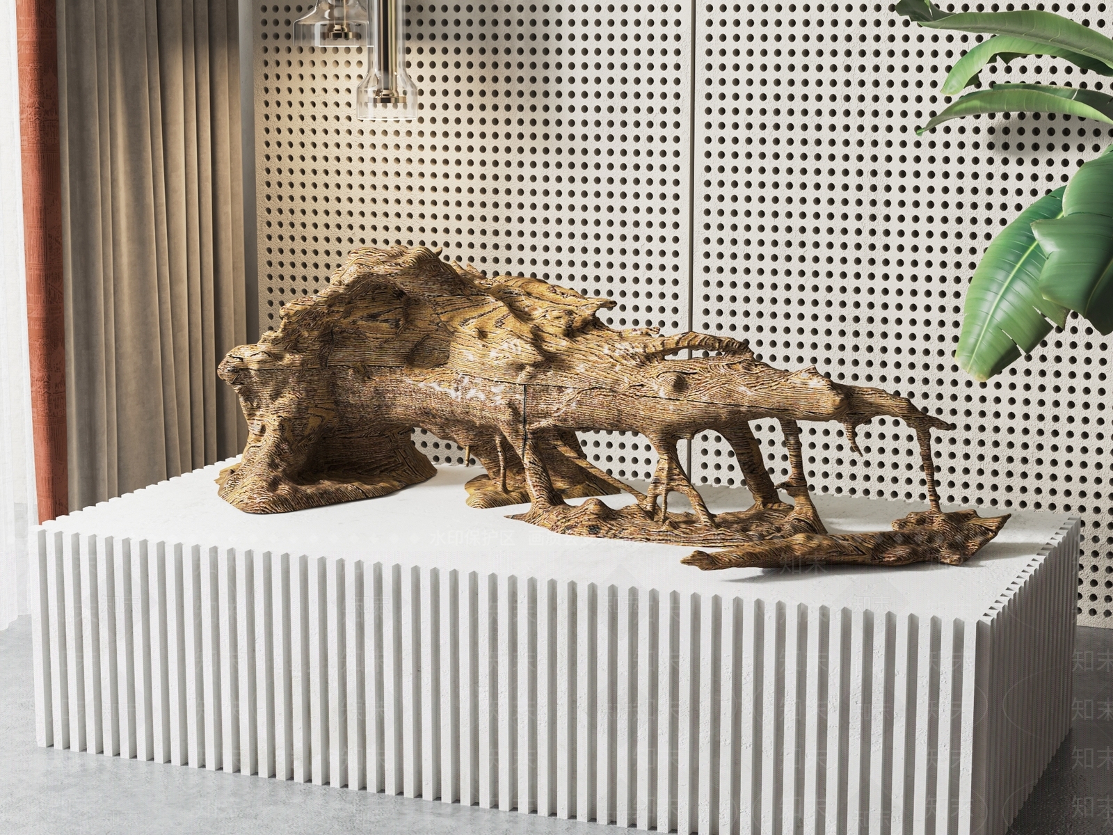 现代树根雕塑摆件SU模型下载【ID:1135113651】