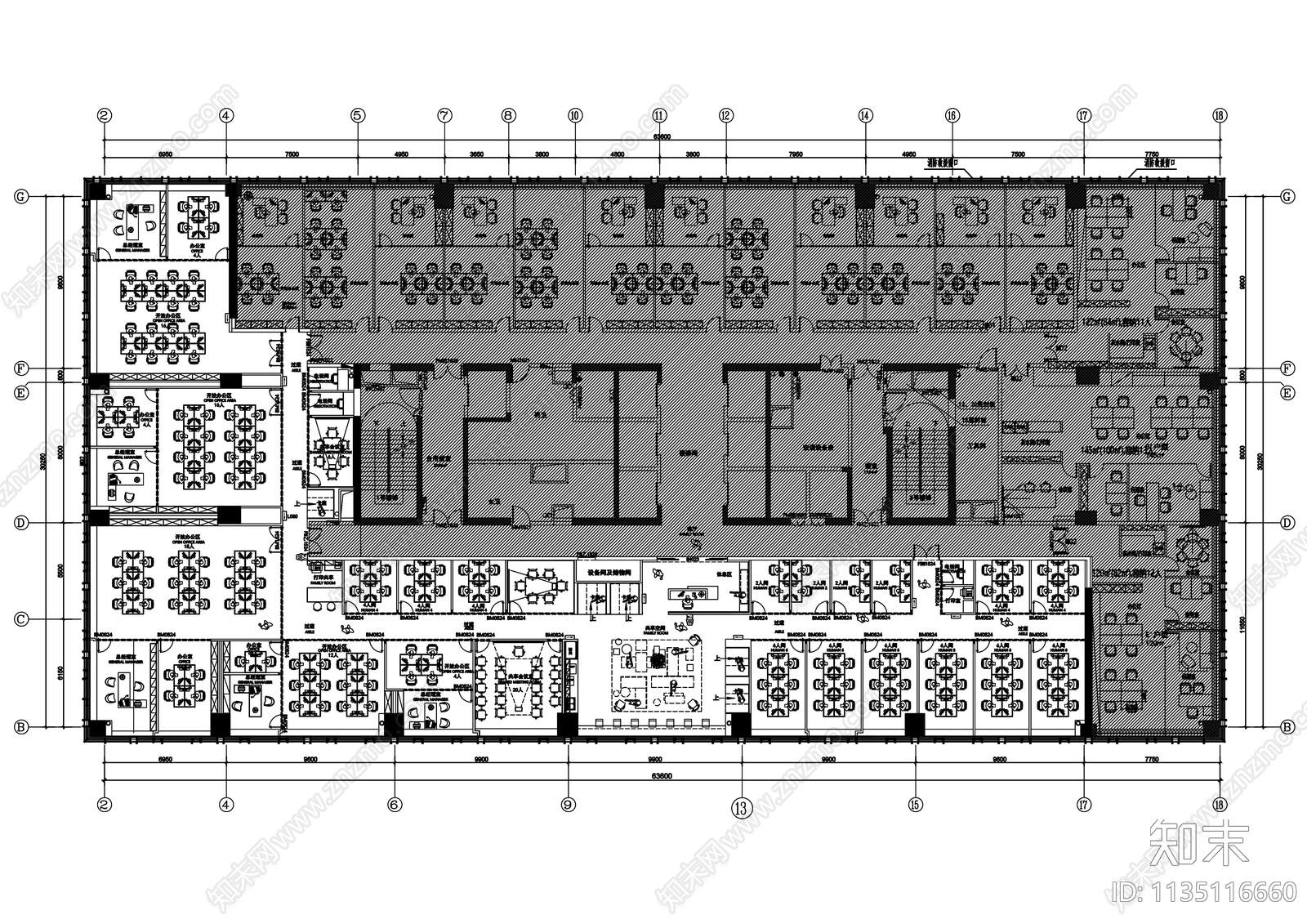 奥园观山海21F联合办公空间cad施工图下载【ID:1135116660】