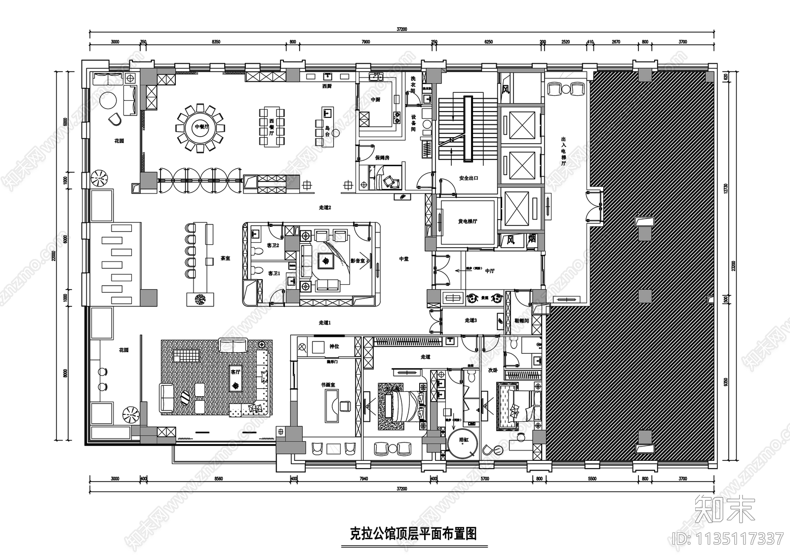 克拉公馆顶层私宅效果图cad施工图下载【ID:1135117337】