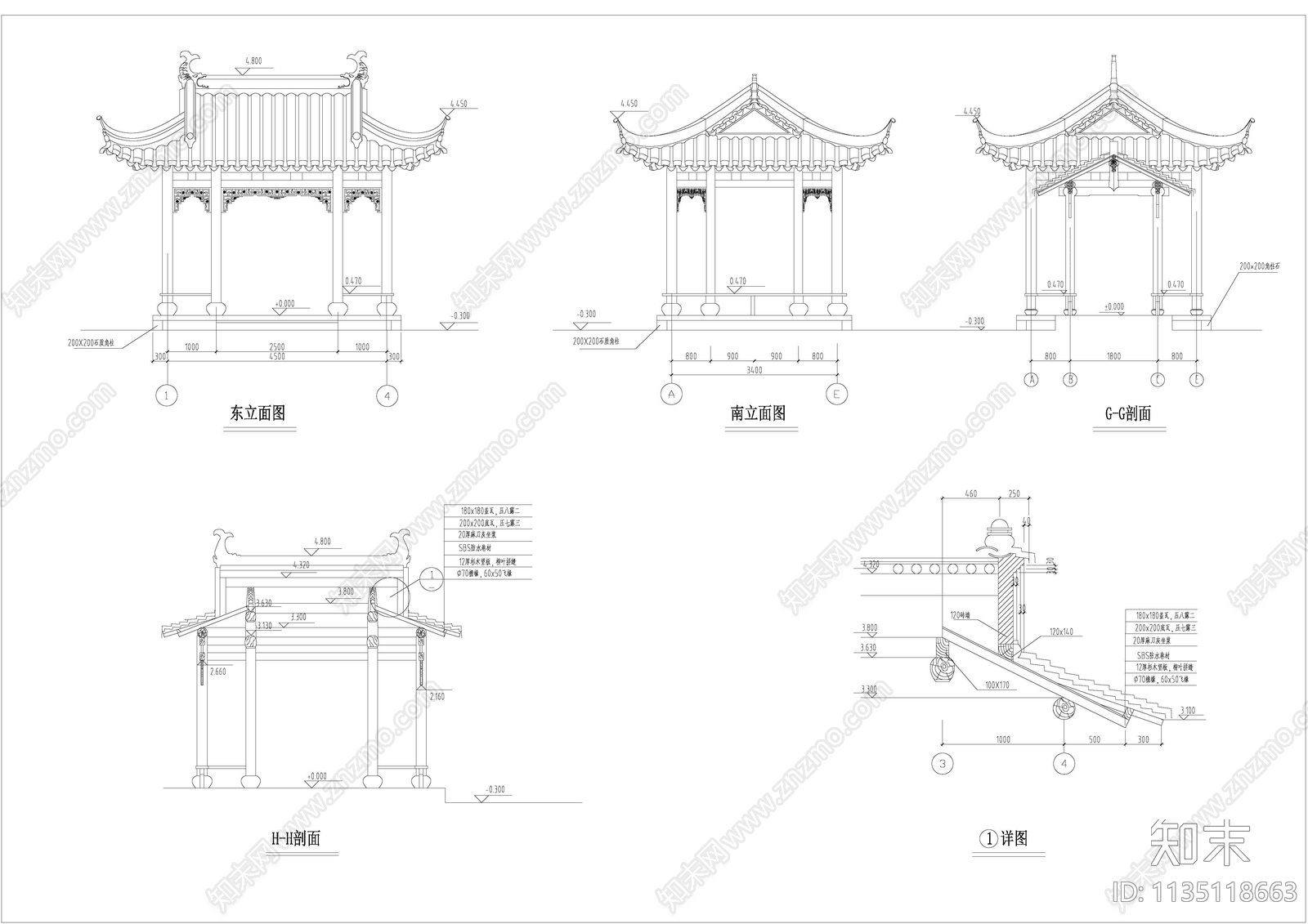 古典中式歇山亭施工图下载【ID:1135118663】