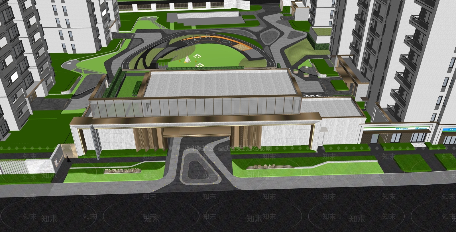 现代小区入口大门SU模型下载【ID:1135123409】