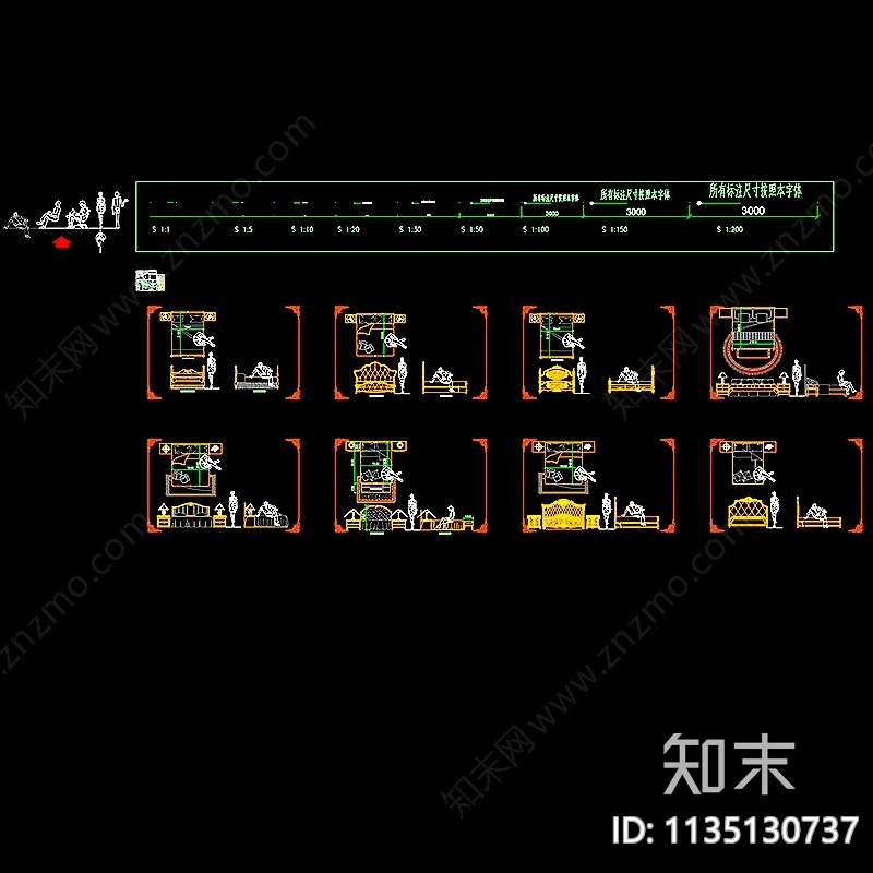 欧式床榻类三视图cad施工图下载【ID:1135130737】