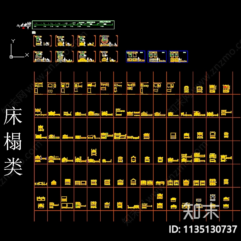 欧式床榻类三视图cad施工图下载【ID:1135130737】